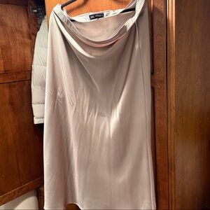 Zara Satin-Look Slip Skirt in Blush Beige